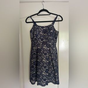 Dillards: Xtraordinary: Blue Lace Mini Dress Lace Up Back